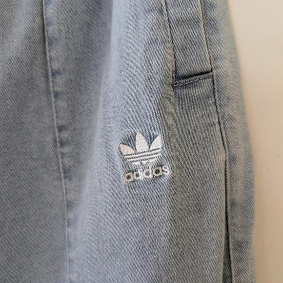 Adidas Always Original Denim Track Pants Jeans Wide Leg Light Blue Wash Small - Picture 10 of 17